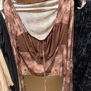 SHEIN Brown and Tan Paisley Crop Top